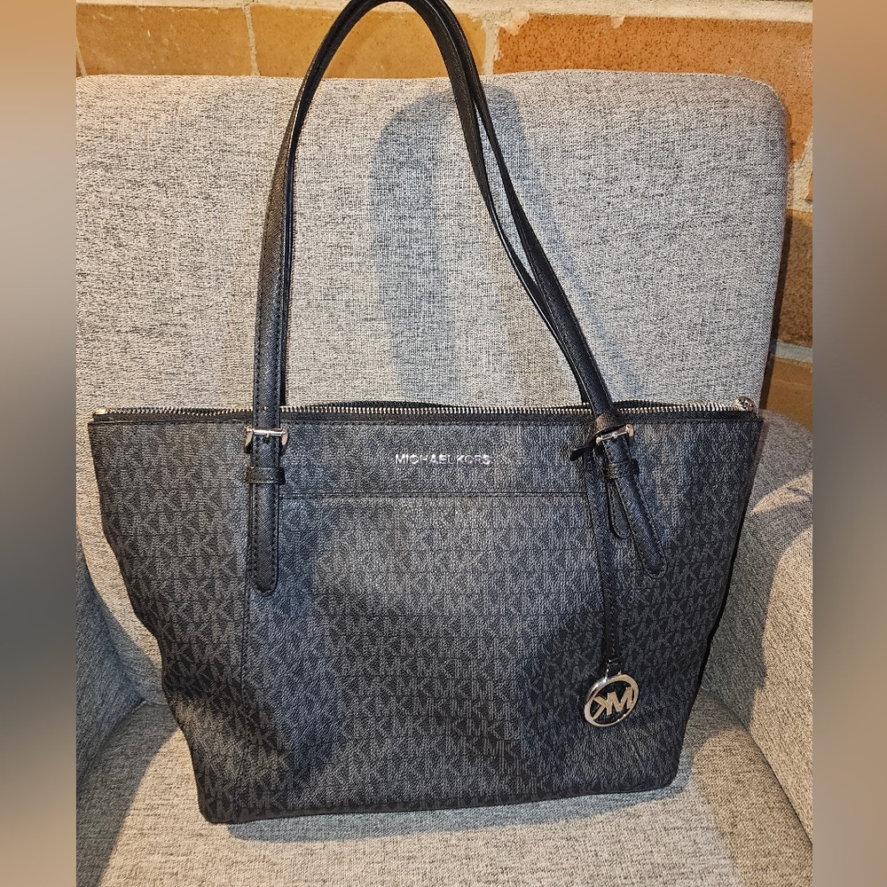 Michael Kors Black/Gray Monogram Tote Bag